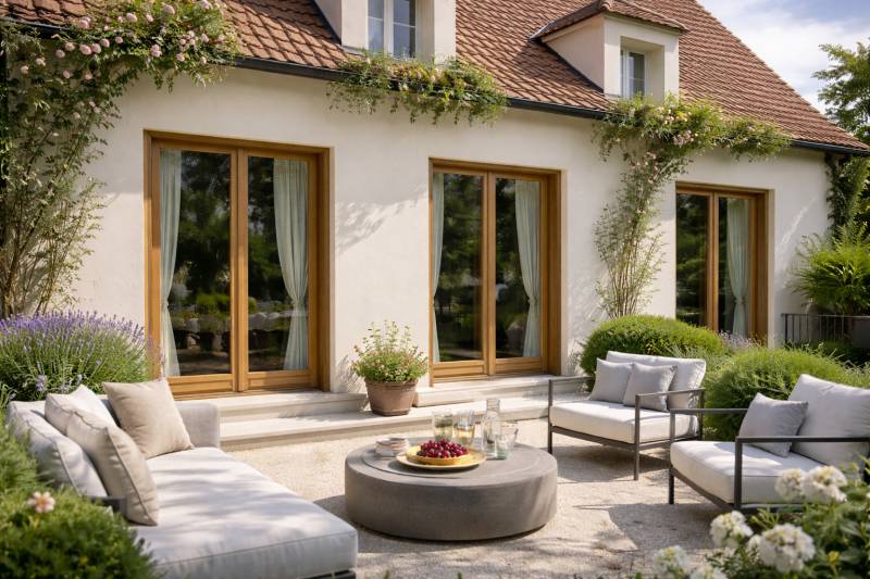 Pose de porte-fenêtre PVC imitation bois en Isère (38)